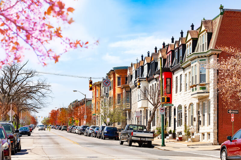 Street of Townhomes in Baltimore, MD